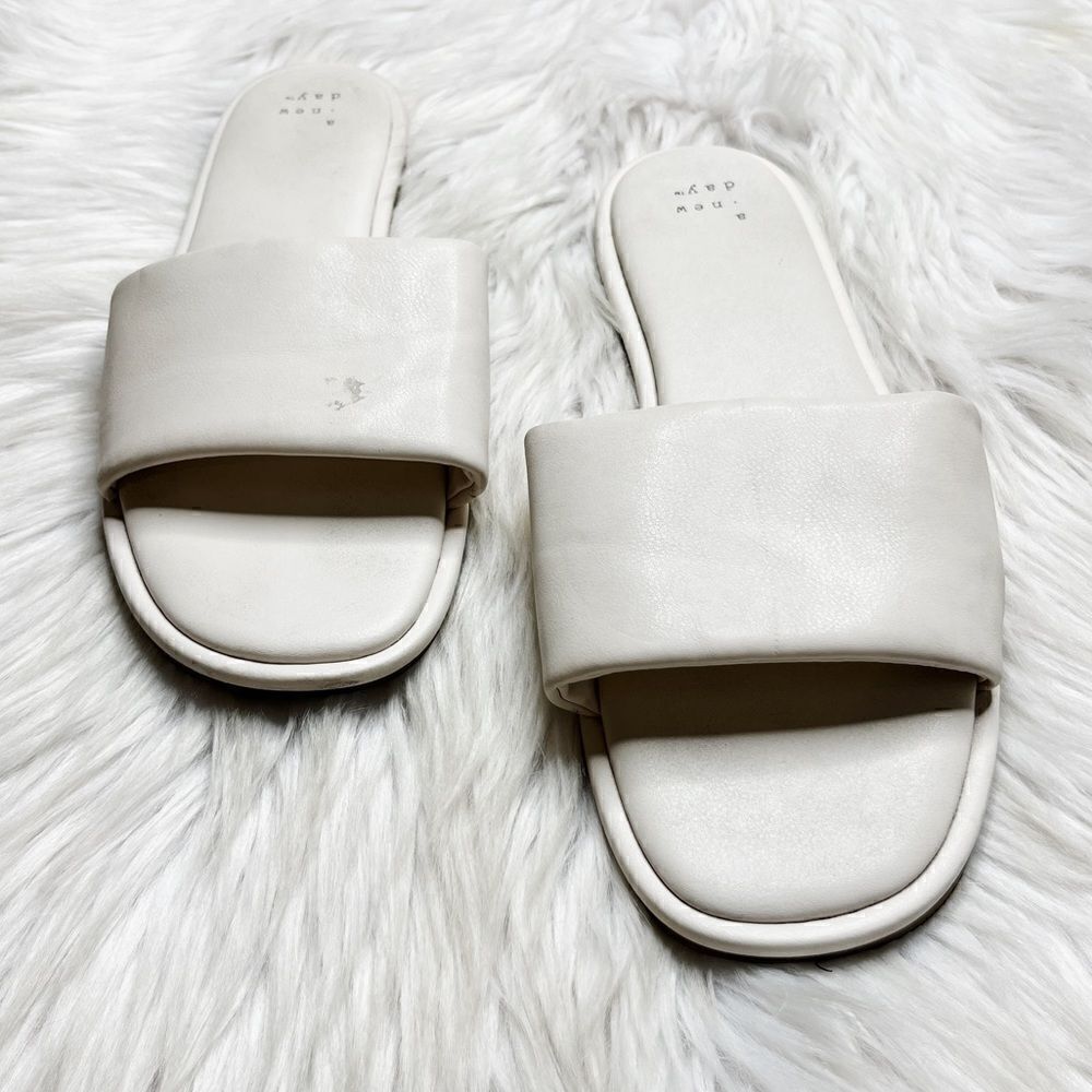 a new day faux leather flat slides white size 9